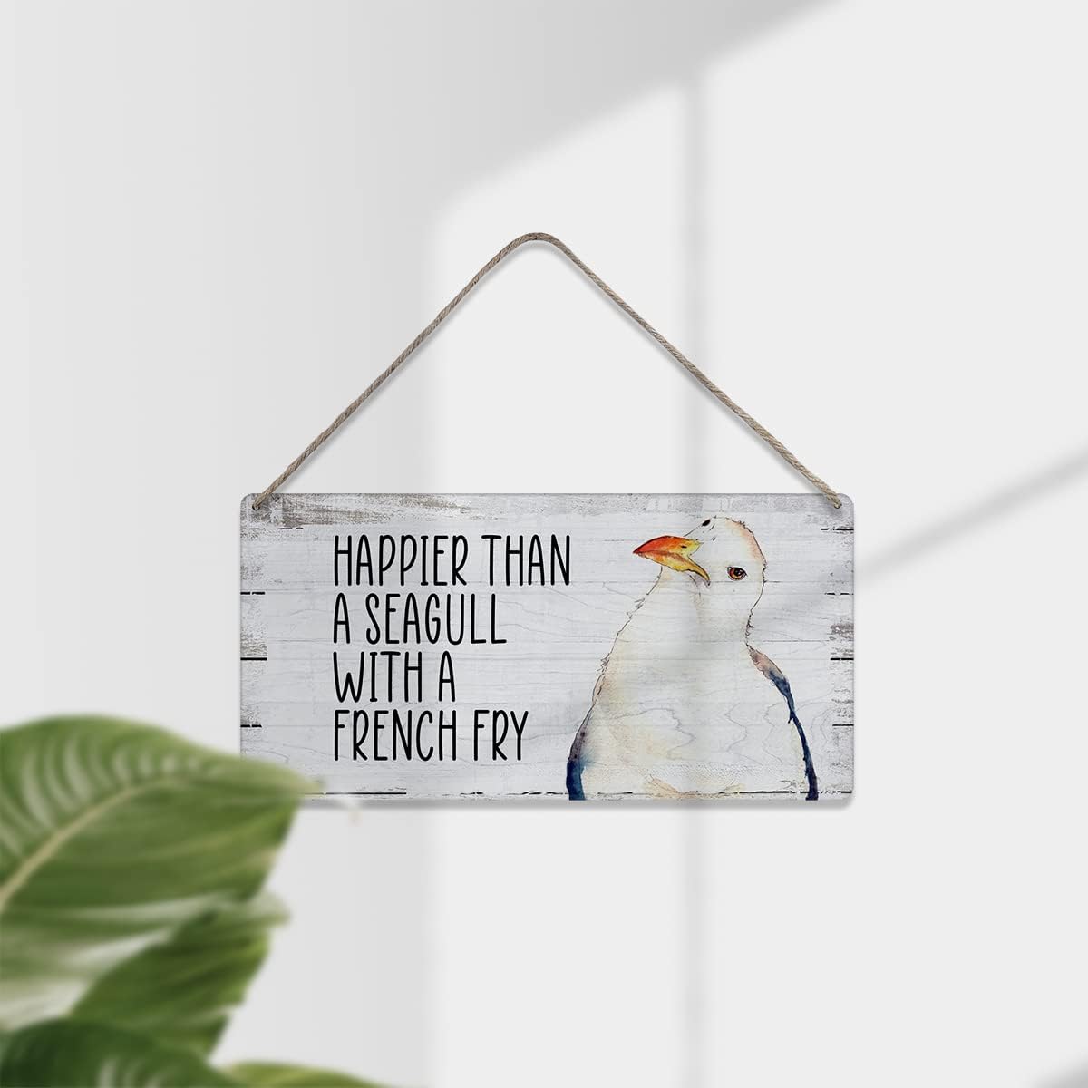 MIGUMUTU Happier Than a Seagull with a French Fry Sayings Home Wall Decor Wooden Signs Rustic Farmhouse Hanging Wall Plaque Sign Beach Gift