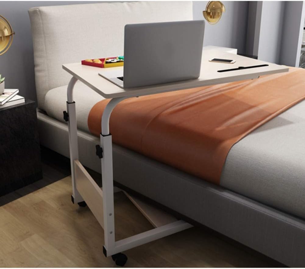 Adjustable Overbed Table with Lockable Wheels - Rolling Bedside Eating Tray for Elderly, Bedridden - Height Adjustable Medical Table for Reading