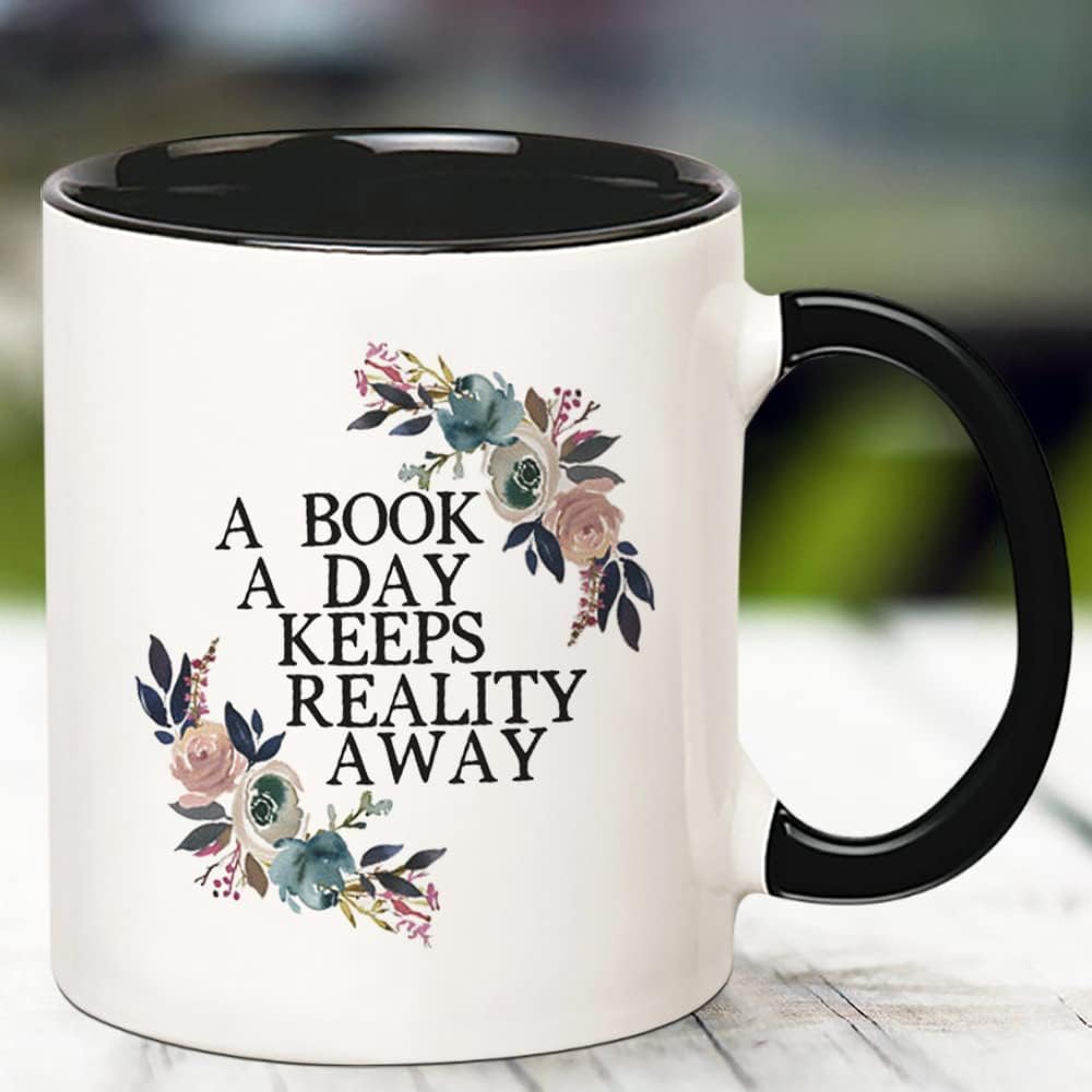 Fonhark - A Book A Day Keeps Reality Away, Humour Mug, Office Mug, 11 Oz Novelty Coffee Mug/Cup
