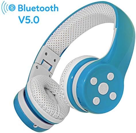 Kids Wireless Headphones, Bluetooth Toddler Headphones with 5 Button Easy Use, 93dB Volume Limited, Foldable with Built-in Mic for Cell Phones TV Tablet School Network Boys Girls (Light Blue)