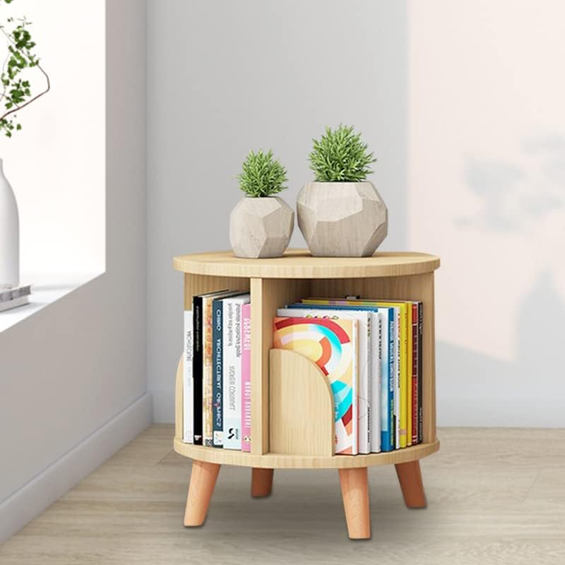 Modern Rotating Bookshelf, Freestanding Bookcase 360° Display Storage Rack with Legs 4 Compartments for Living Room Study Office