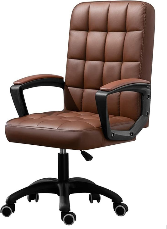 Mid Back Executive Leather Office Chair with Latex Cushion and Lumbar Support Smooth Rolling Wheels Ergonomic Desk Chairs for Reception Study Bedroom