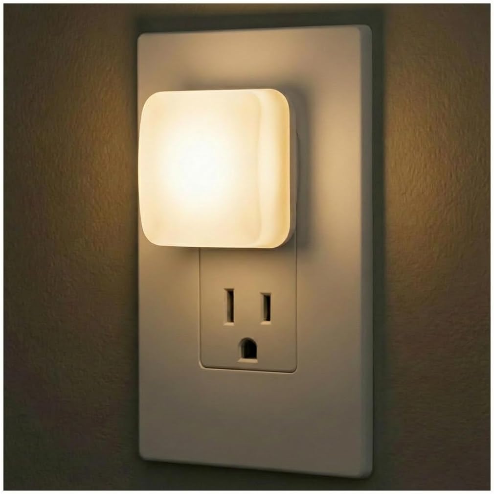 Lights by Night Mini Square LED Night Light, Plug in, Dusk to Dawn Sensor, Warm 3000K, Compact Single Outlet Design (Doesn’t Block 2nd Outlet), Ambient Lighting, Bedroom, Bathroom, 1 Pack, 82486