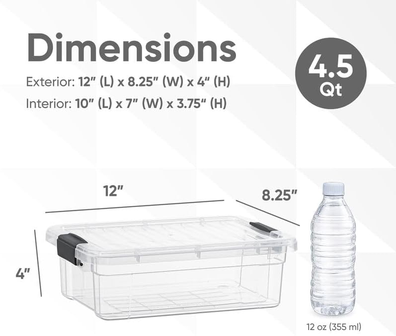 Superio Clear Storage Boxes with Lids, 4.5 Quart Plastic Container Bins for Organizing, Stackable Crates, BPA Free, Non Toxic, Odor Free, Organizers for Home, Office, School, and Dorm, 2 Pack
