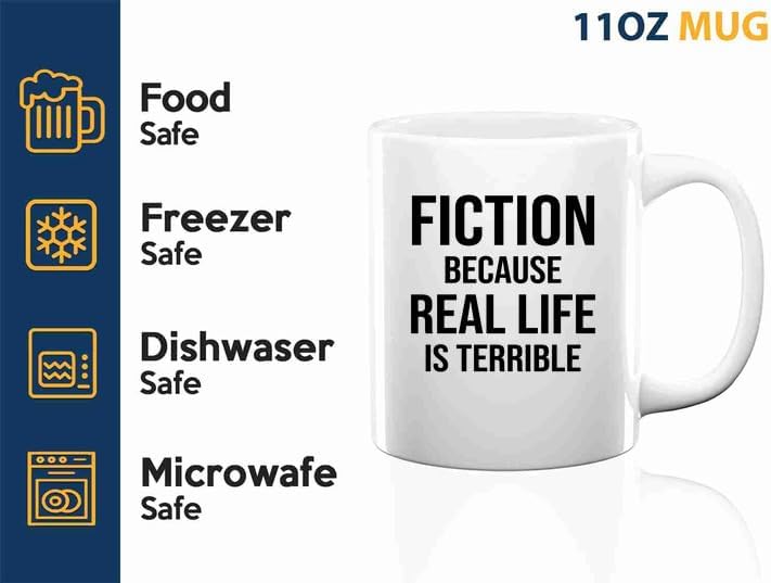 Book Lover Coffee Mug 11oz White -fiction because - Book Lovers Gifts Book Reader Gifts Book Club Gifts Book Reading Cup Reading Gifts