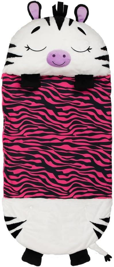 Happy Nappers Pillow & Sleepy Sack Zinnia Zebra- Comfy, Cozy, Compact, Super Soft, Warm, All Season, Sleeping Bag with Pillow- Medium 54” x 20”