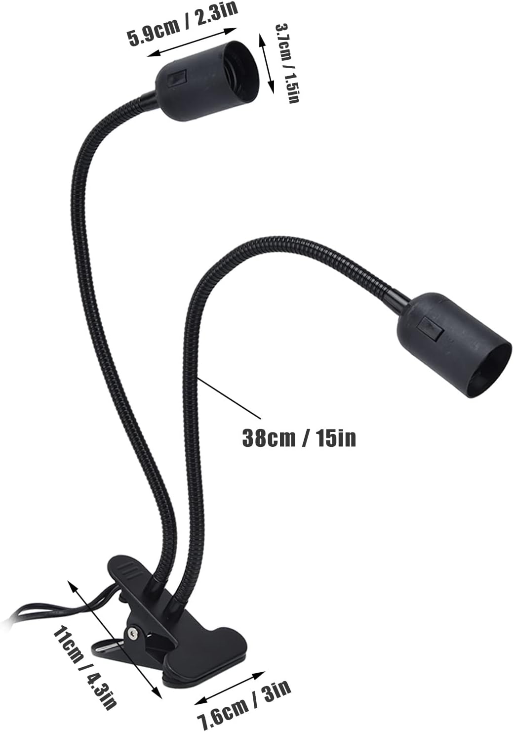 Clip Desk Lamp Socket, E26/E27 Reading Light Stand Clamp Lamp Fixture, 360 Degrees Two Clip on Light Bulb Holder with On/Off Switch and Clamp for Headboard Video Study Work,