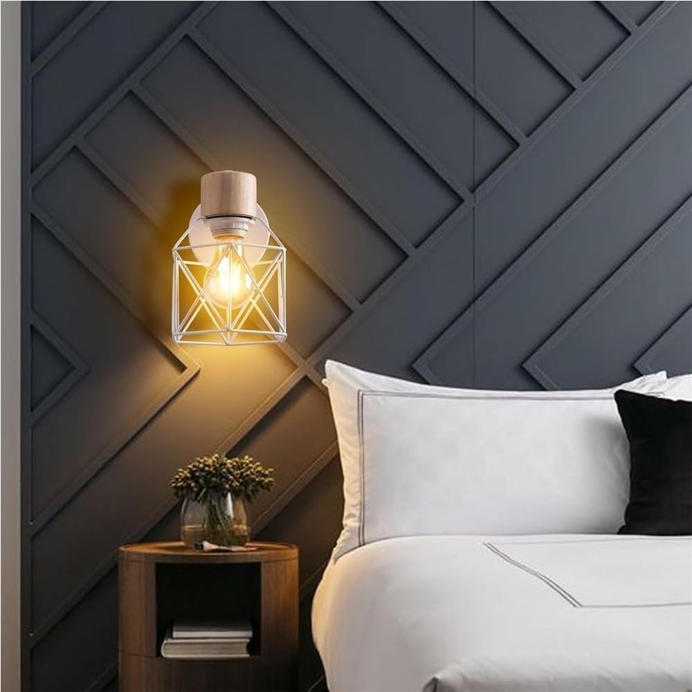 Farmhouse Wall Lamp with Iron Cage Shade E26/E27 Base for Bedroom Bedside Rustic Industrial Sconce Lighting Fixture Living Room Hallway(Gold)