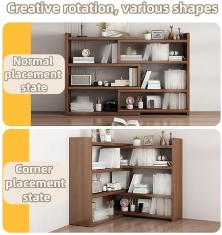 Telescopic Rotating 4-Tier Modern Wood Bookshelf - Cube Bookcase Corner Storage Organizer for Study, Office, Living Room - Practical & Stylish (Natural Finish, 40 cm)