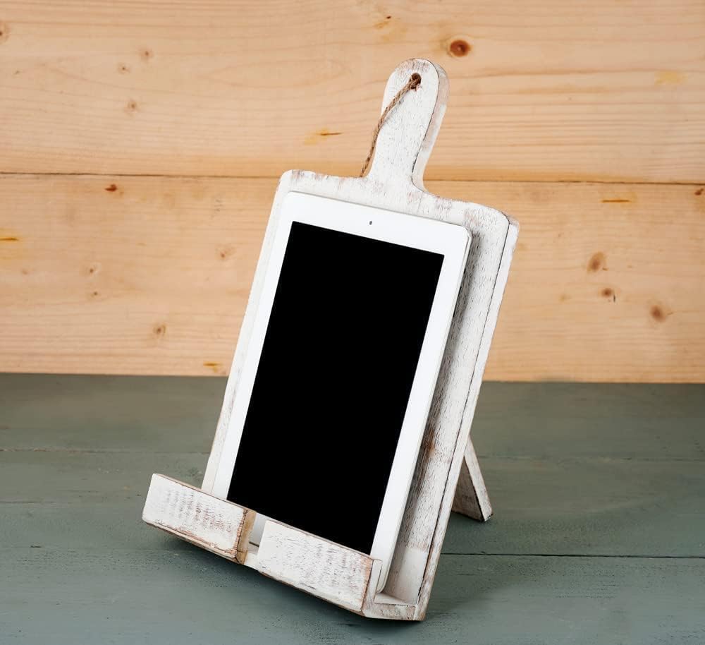 Wedding Gifts Wooden Cookbook Stand Chopping Board Style Foldable Recipe Book Stand Holder Easel for Kitchen Text Book Tablet L 9.5 x B 1.5 x H 14 inches (White) Cooking Gifts