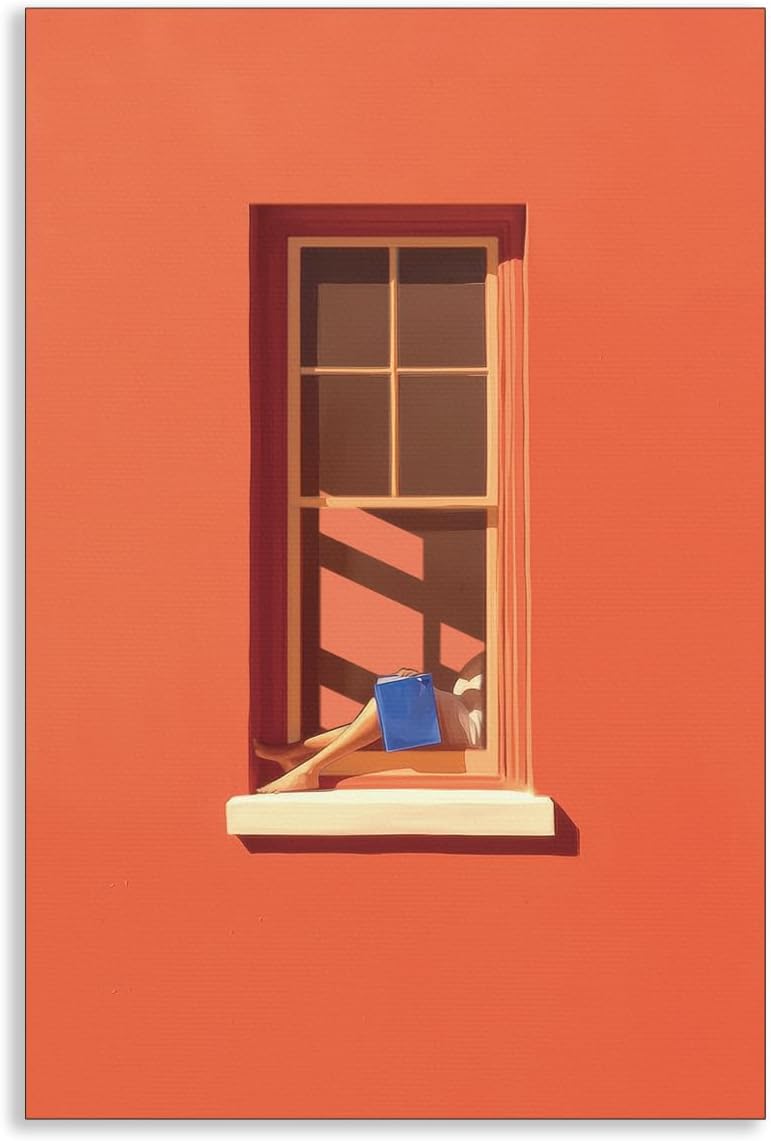 XMQQLL Orange Reading Book Canvas Wall Art, Sunny Dopamine Bookish Aesthetic Poster, Literary Library Bold Minimalist Wall Picture, Cozy Home Reading Nook Wall Decor for Book Lover 12x16in Unframed