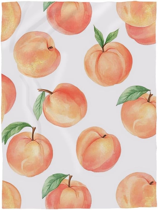 Mugod Peach Throw Blanket Watercolor Hand Drawn Peaches Seamless Pattern Decorative Soft Warm Cozy Flannel Plush Throws Blankets for Bedding Sofa Couch 50 X 60 Inch
