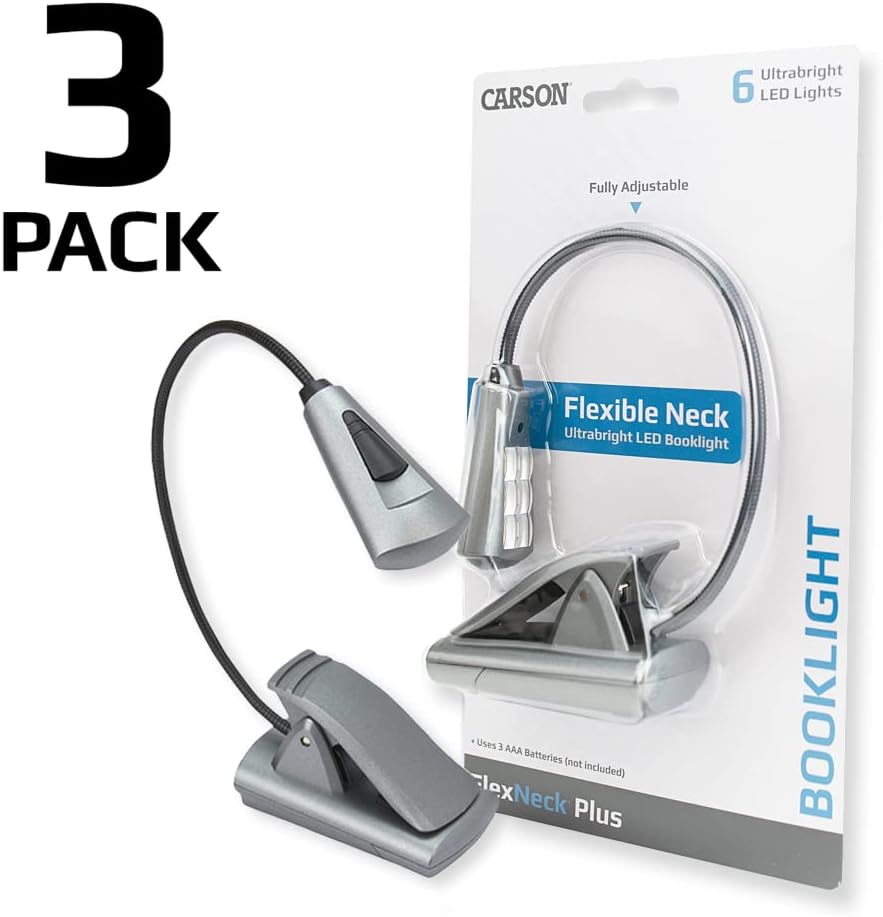 Carson FlexNeck Plus Ultra Bright, Fully Adjustable LED Gooseneck Reading Lights for Books, Magazines, E-Readers, Tablets, Kindles, Nooks, Crafts and Hobbies - Set of 3 (FL-66MU)