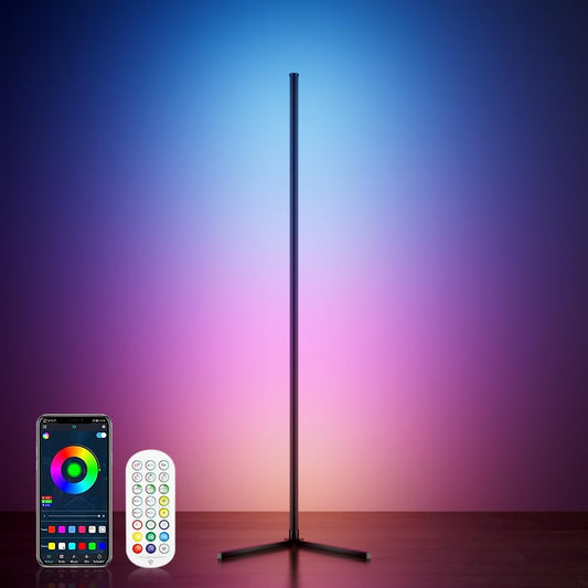 RGB Corner Floor Lamp, 64.5" RGB Color Changing Led Floor Lamp for Living Room APP and Remote Modern Light Bar with Music Sync and 16 Million Colors Dimmable Ambient Lighting for Bedroom
