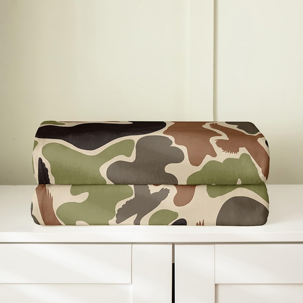 Feelyou Duck Hunter Green Camouflage Hunting Plush Throw Blanket, Twin 60"x80" Kids Black Brown Flannel Fleece Blanket for Sofa Couch Boys Teens Camo Army All Season,Bed Blanket Wild Room Decor