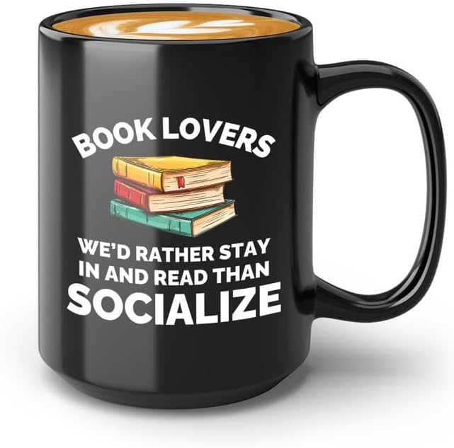 Book Lover Coffee Mug 15oz Black - Read than socialize - Gift For Poets Bookish People Bibliophile Librarian Book Club Reader