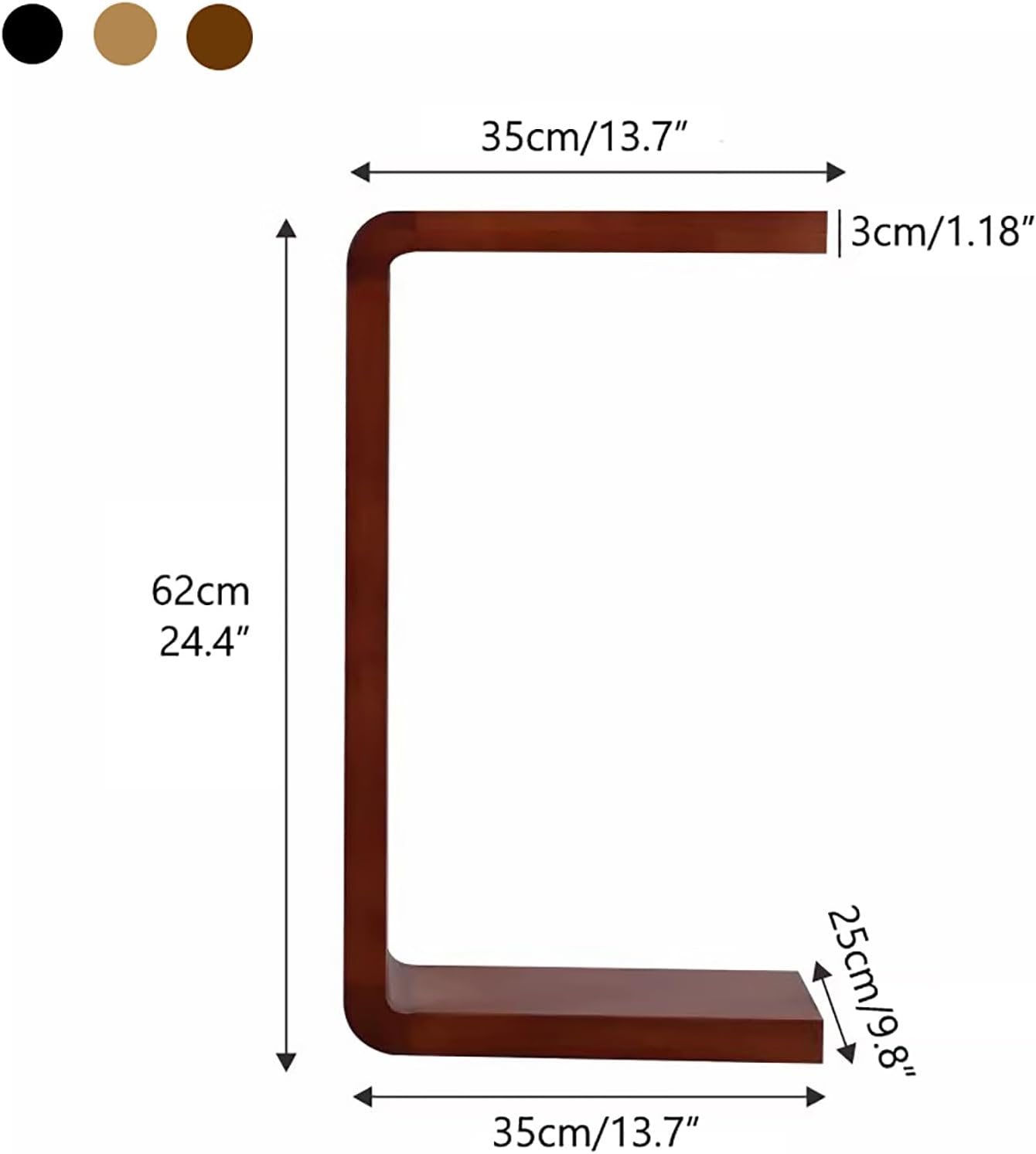 C Shaped End Table for Couch,Solid Wood Couch Side Table Tray,Space-Saving Small Snack Tables for Livingroom Bedroom Entryway Furniture(13.7" D x 9.8" W x 24.4" H, Walnut)