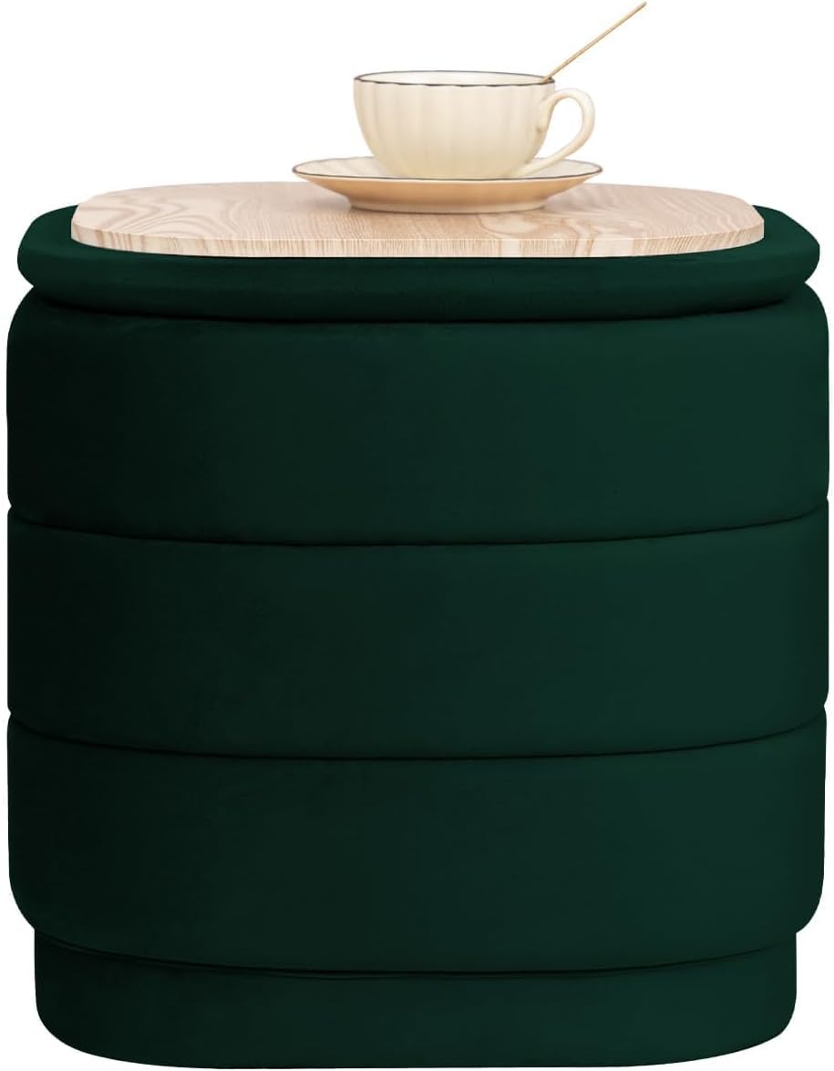 PINPLUS Ottoman with Stroage Square Velvet Ottoman and Tray Removable Foot Rest Coffee Table for Dorm, Living Room,Bottle Green 15" D x 15" W x 15" H