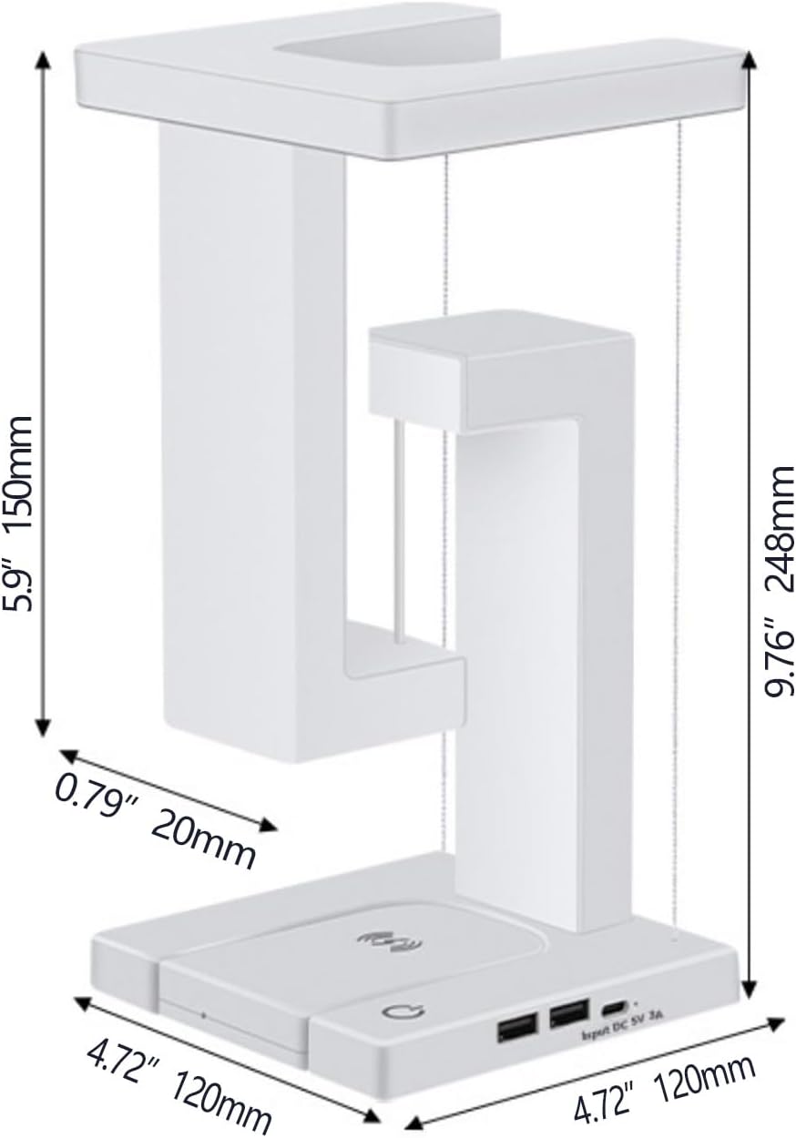 LED Wireless Charging Desk Lamp - Anti-Gravity Suspension Design, 3-Level Touch and Adjustable Brightness, USB-C Port, Suitable for Home Office, Study, Reading, College Dormitory