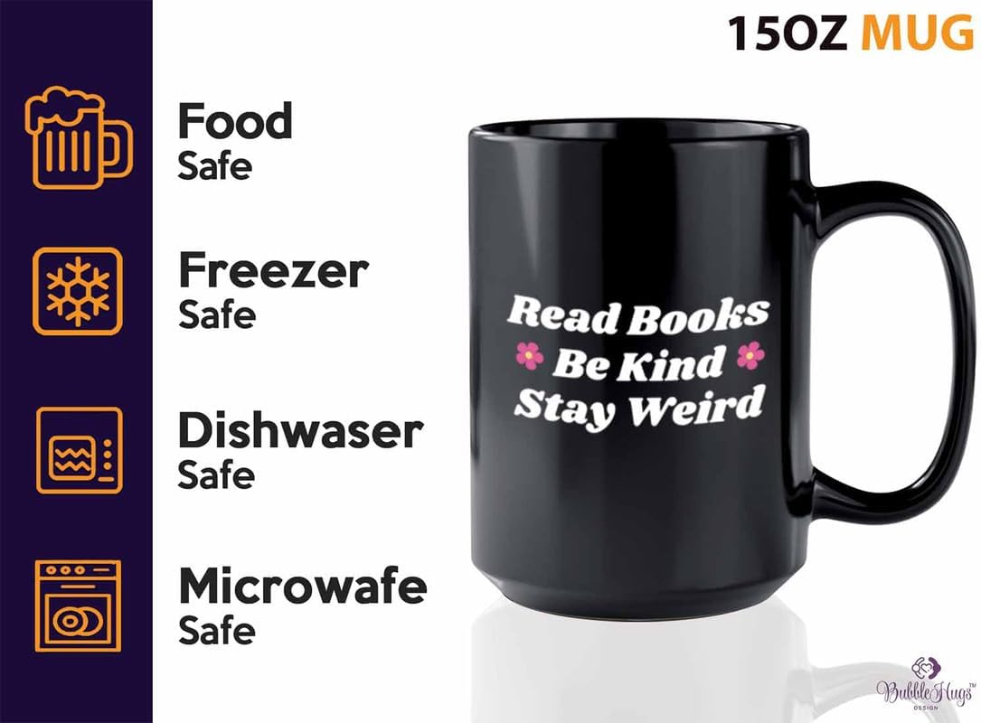 Reading Coffee Mug 15oz Black - Read Books - Reader Gift Bookworm Owl Lover Cat Lover Book Lover Novelist Librarian Writer