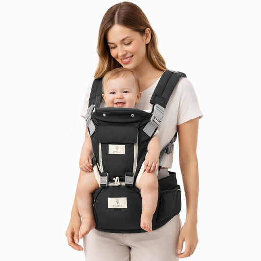 6 in 1 Hip Carrier for Baby - Easy to Wear Ergonomic Front Facing Baby Carrier with Hip Seat for 7–44 lbs - Baby Harness with Back Support, Breathable & Adjustable for Comfortable Travel - Black