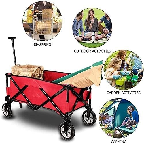 Portable Camping Cart,Foldable Outdoor Utility Wagon Cart with Adjustable Handle, Heavy Duty Garden Trolley for Beach, Sports, Shopping, 80kg Load Capacity, Removable Fabric, EAS