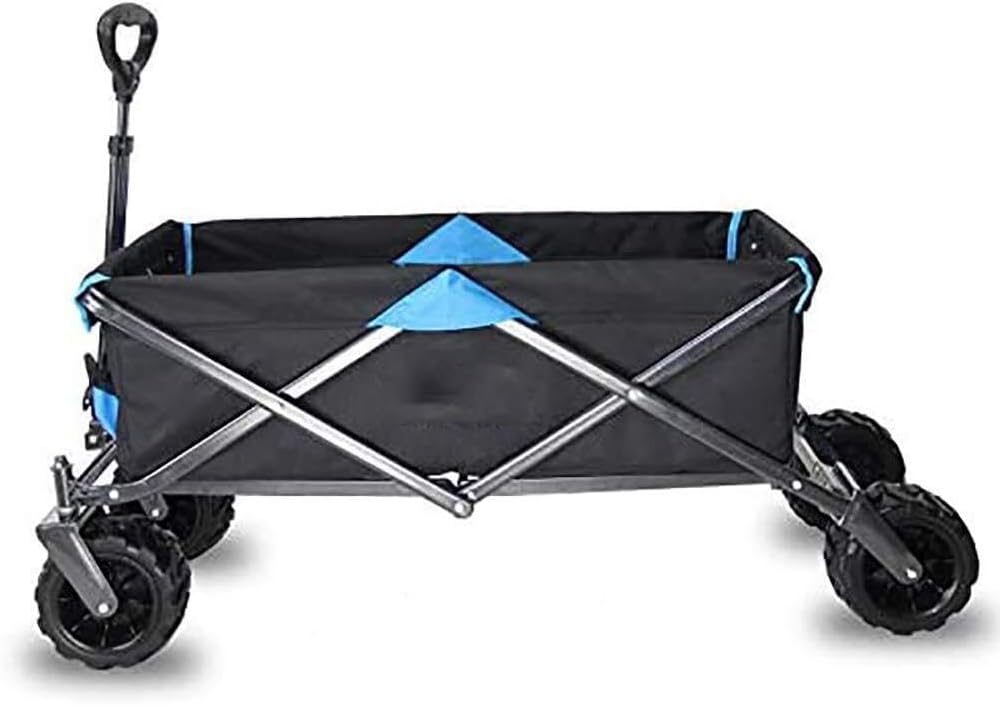 Foldable Wagon with All-Terrain PU Wheels, Telescopic Handle, Dual-Brake, Heavy Duty 80kg Capacity Garden Cart