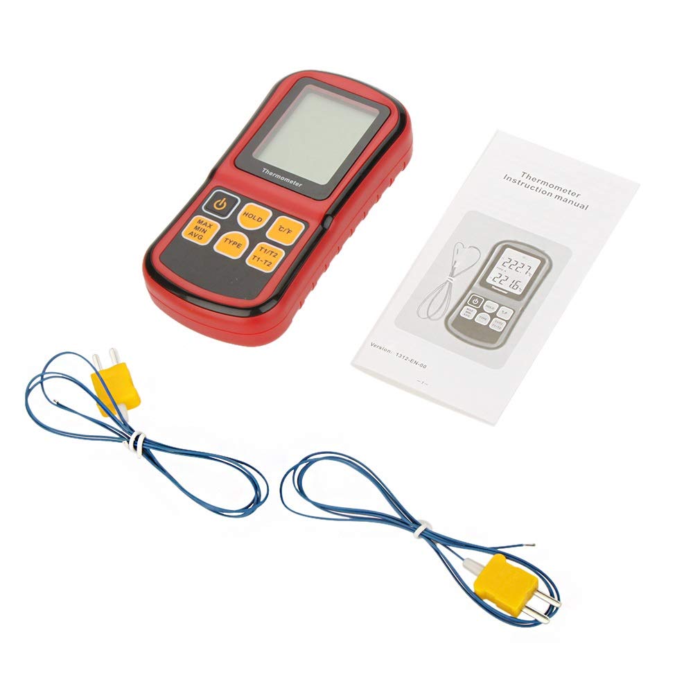 GM1312 Digital Thermometer Dual-Channel Temperature Diagnostic Tool Tester for K/J/T/E/R/S/N Thermocouple with LCD Backlight