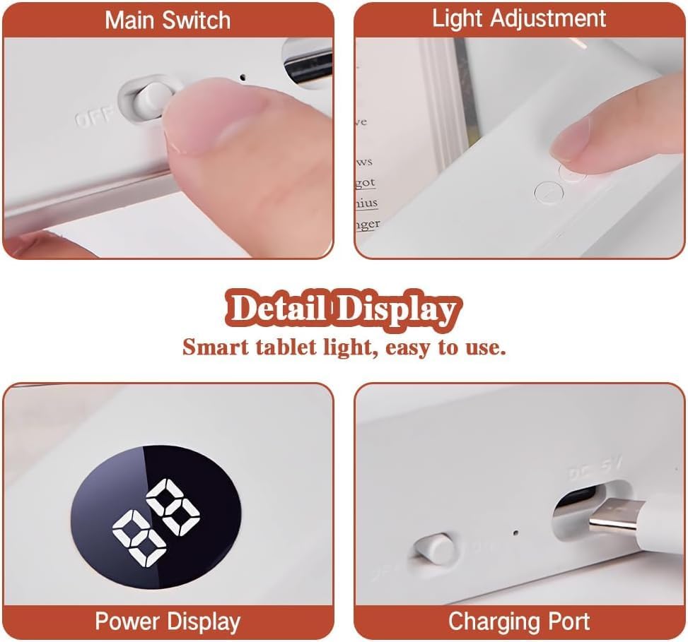 Smart Reading Light, 2026 Upgrade Rechargeable Clear LED Flat Book Light with 3 Colors & Timer, Book Page Light with Brightness Adjustment, Book Light for Reading in Bed (White)