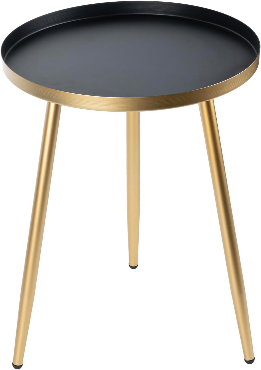 MyGift Gold End Table, Metal Nightstand, 22 Inch Tall Round Side Table with Matte Black Tray Top for Living Room Sofa Side Table Bedroom Plant Stand Home Decor