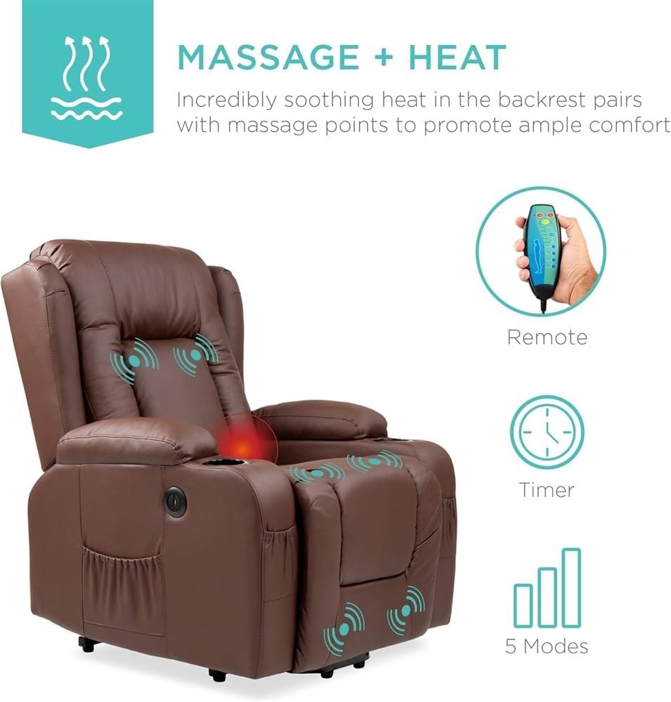 Power Lift Recliner Chair for Elderly, PU Leather Electric Recliner with Massage and Heat, Adjustable Ergonomic Lounge Sofa, Home Theater Seating with Remote Control