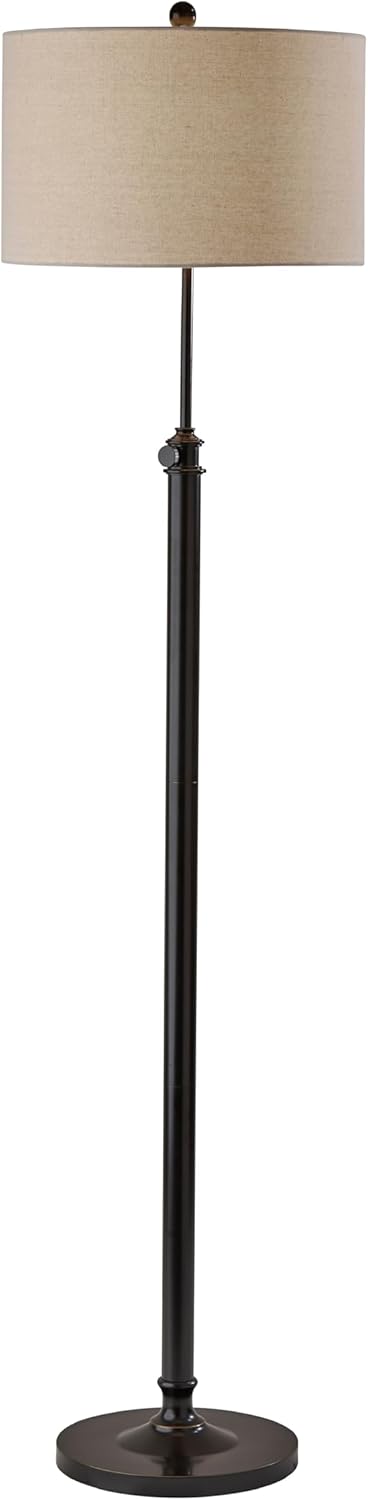Adesso Black Floor Lamp with Brown Fabric Shade – 3-Way Adjustable Brightness Accent Lighting for Bedroom, Living Room or Home Office, 62” Tall