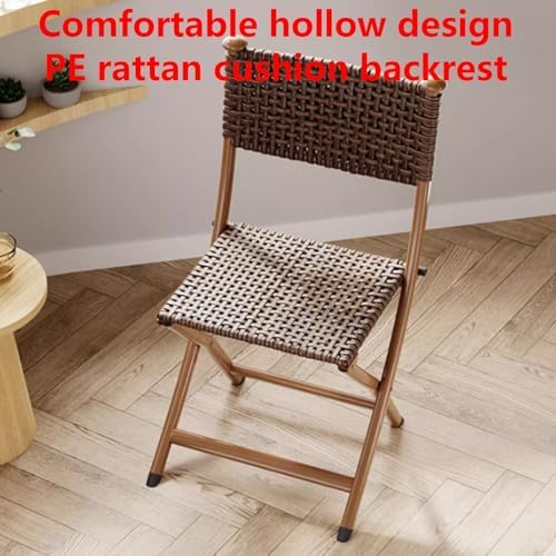 Mid-Century Vintage Folding Chair, PE Rattan Backrest Seat Sturdy Carbon Steel Frame Traditional Bohemian Classic Chairsscandinavian Office Chair No Assembly(Multi-Colored,33