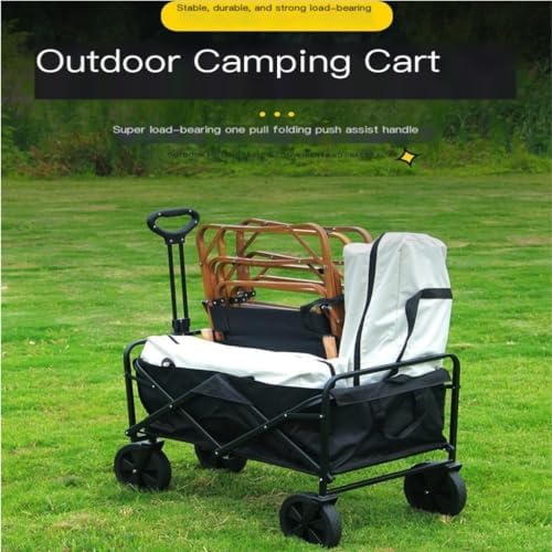 Portable Camping Cart,Outdoor Foldable Beach Trolley Cart Portable Travel Picnic Stroller with Black C Color