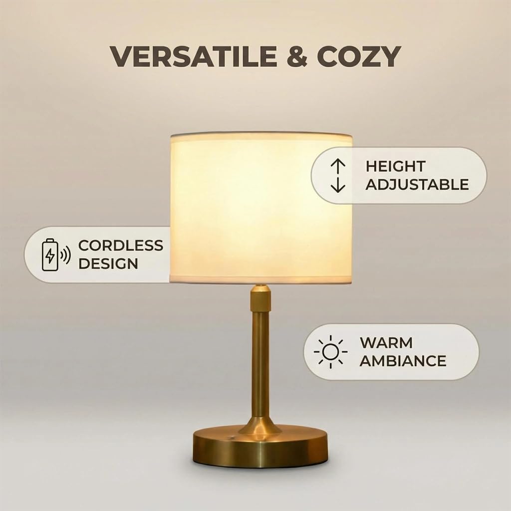 Height Adjustable Telescopic Portable Cordless Table Lamp, 5200mAh Rechargeable Battery, Dimmable Touch Control Metal Desk Lamp, Wireless Bedside Night Light for Restaurant/Bedroom/Bar/Coffee