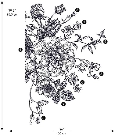 RoomMates RMK3865GM Black and White Peony Peel and Stick Giant Wall Decals