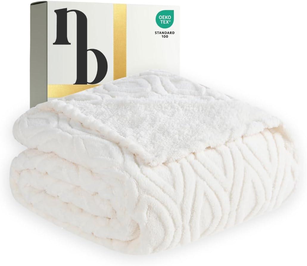 The Seacliff Blanket 50x60 Throw, Lighthouse Cream – Lightweight Soft Fleece Throw Blanket for Couch, Breathable All Season, Coastal Wave Texture