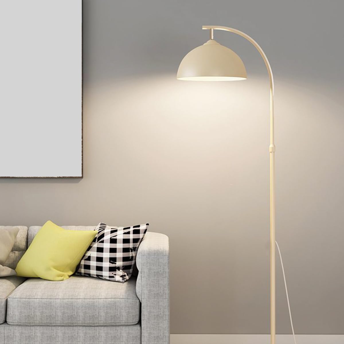 Nordic Simple Floor Lamps Adjustable Height Floor Reading Lamp 65in Arc Standing Lights with Marble Base Modern Adjustable Metal Head Tall Lamp for Bedroom Office Kids Room (Bulb Included)