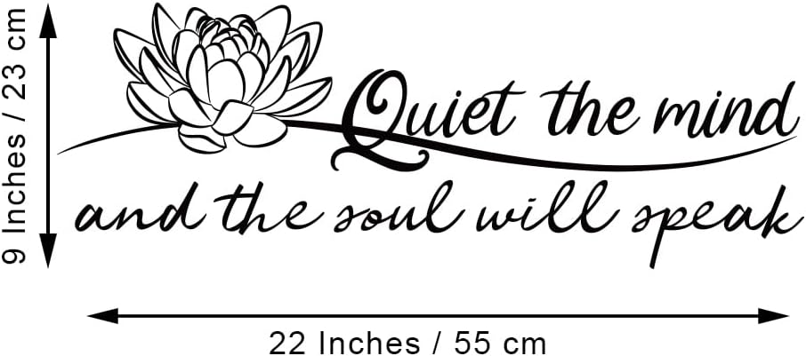 Quiet The Mind and The Soul Will Speak Lotus - Pure Black Vinyl Wall Decal Without Transparent Edge Art Letters Meditation Quotes Decoration Yoga Pilates Sayings