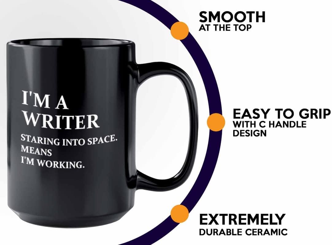 Bubble Hugs Novelist Coffee Mug 15oz Black - Working Writer B - Book Lover Author Writers Charm Creative Poets Publisher Romance Typewriter Editor Fiction