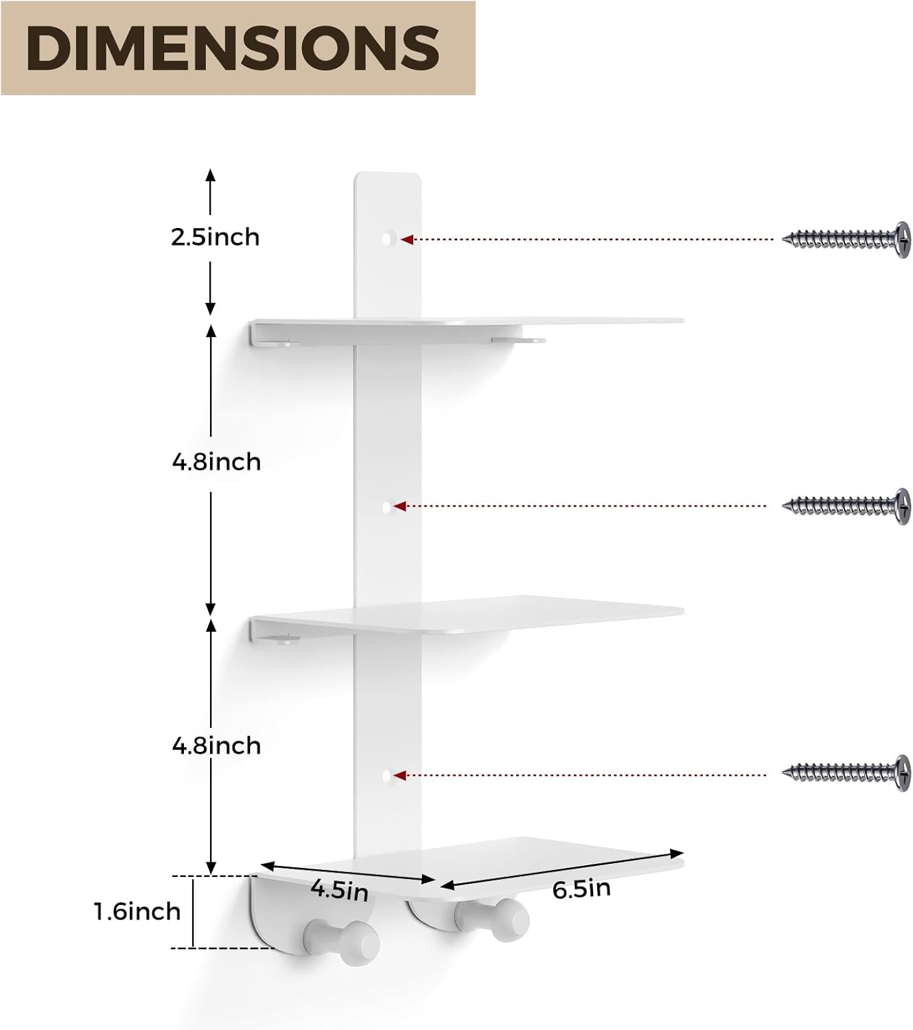 Vertical Spine Metal Tower for Wall Mounted Set of 2, 6 Tier Invisible Floating Bookshelf Coat Rack with 4 Hooks, Heavy-Duty Hanging Book Shelf for Home Office (2, White)