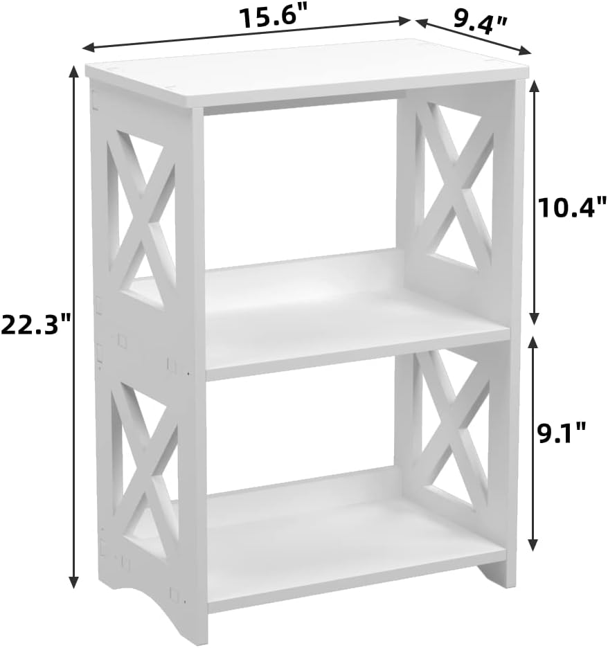 Side Table, Narrow End Table with Storage Shelf, Minimalist Bedside Tables Nightstand, Small Bookshelf Bookcase, Bathroom Shelves, Display Rack for Bedroom, Living Room, Office, White.