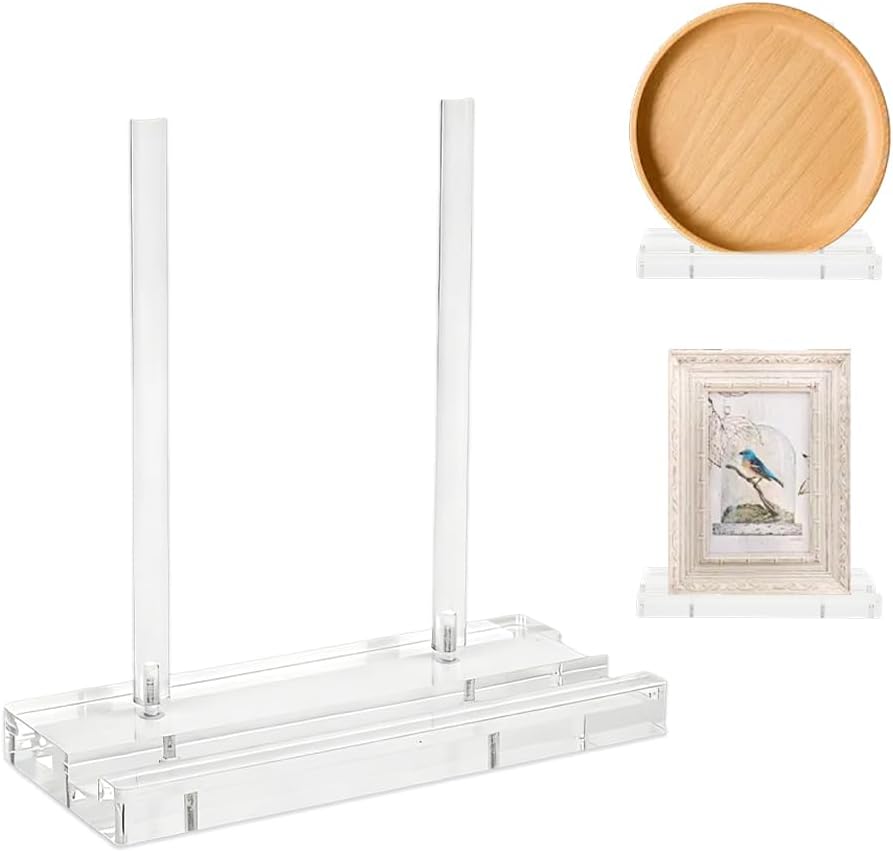 AKAZA Tabletop Acrylic Display Stand Clear Easel, Clear Acrylic Easel Stand Includes A Slot – Book Display Holder For Picture Frame, Album, Record, Magazine, Tablet, Canvas Board (Clear)