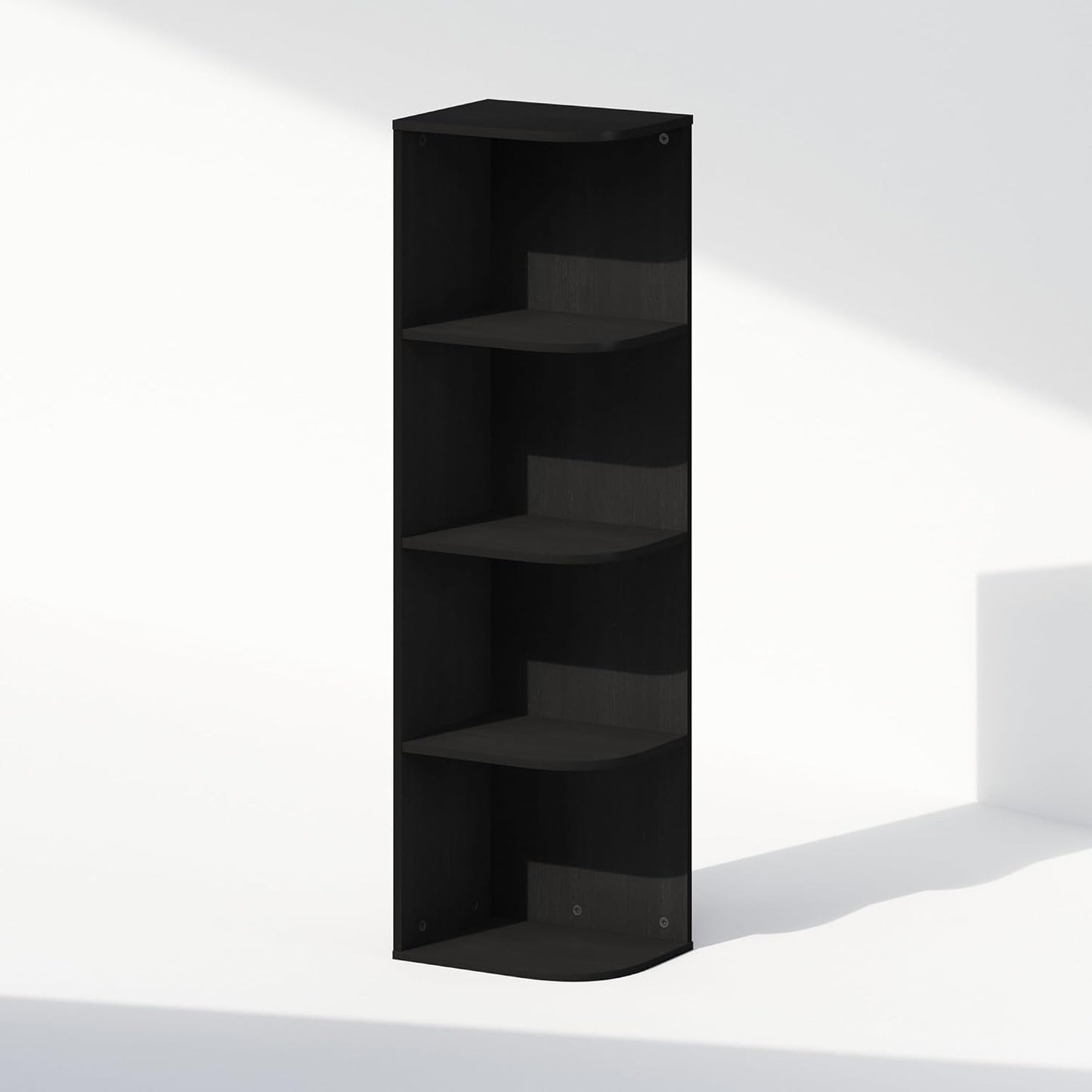 Furinno Reed Corner Shelf, 4-Tier Corner Bookshelf, Book Shelf, Corner Shelves, Storage Rack, for Organization and Storage, Home Office, Living Room, Blackwood