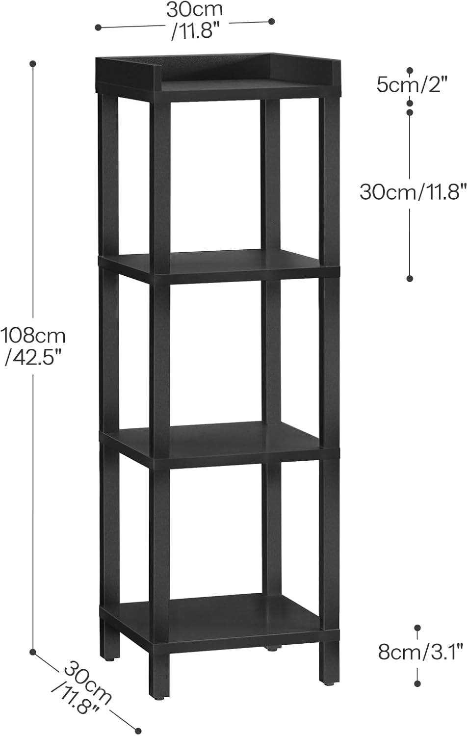 HOOBRO Small Bookcase, Industrial Style Bookshelf for Narrow Spaces, 4-Tier Square Book Shelf Stand, Easy to Install, Wooden Storage Rack Display Shelf, Corner Shelf for Living Room, Black BK08CJ01