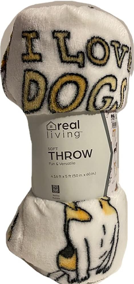 BBO JustHome Fun Print Soft Cozy Lightweight 50 x 60 Fleece Throw Blanket (I Love Dogs)