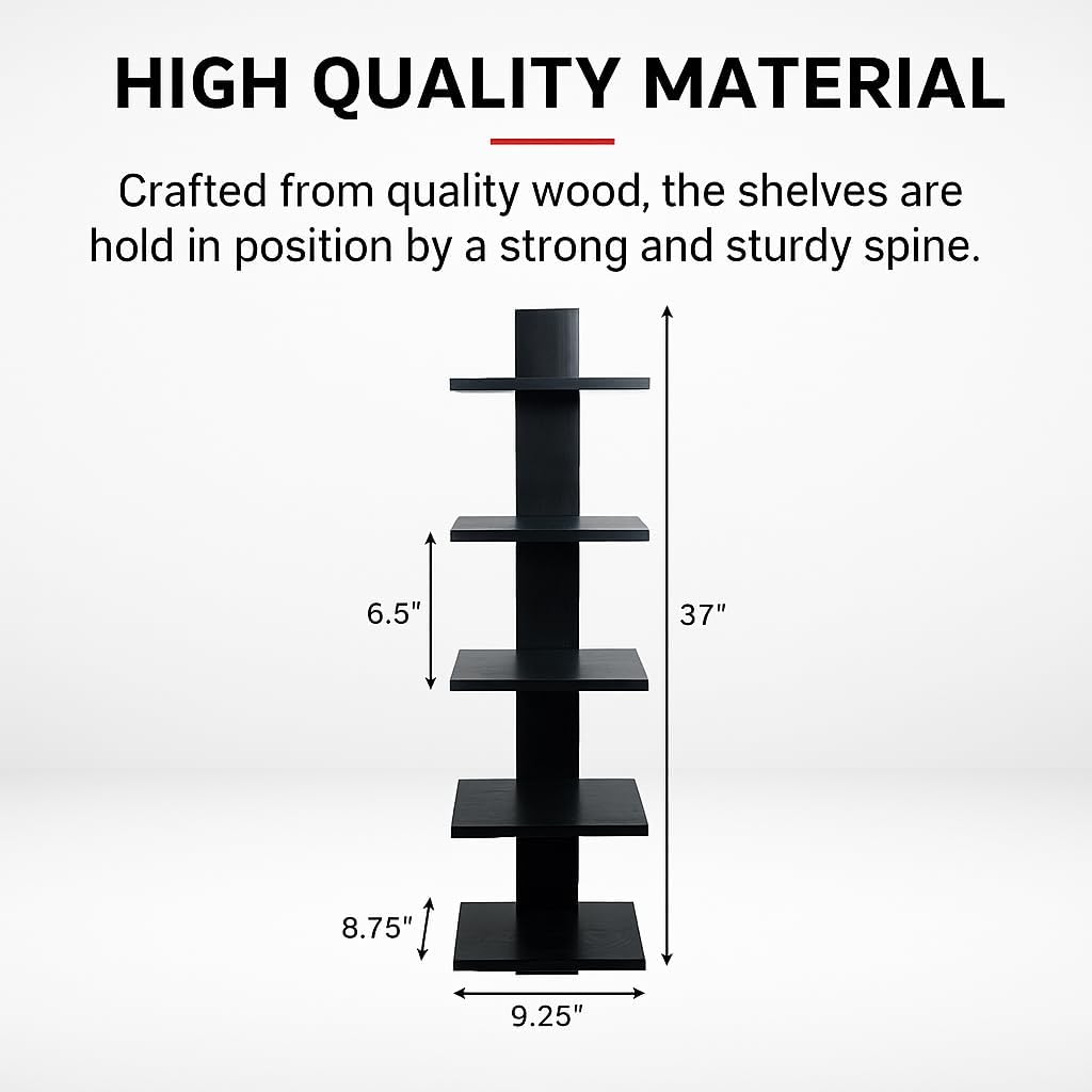 Proman Products - Mounted Spine Bookshelf, Wall Mounted Shelves, Spine Book Tower (Black)