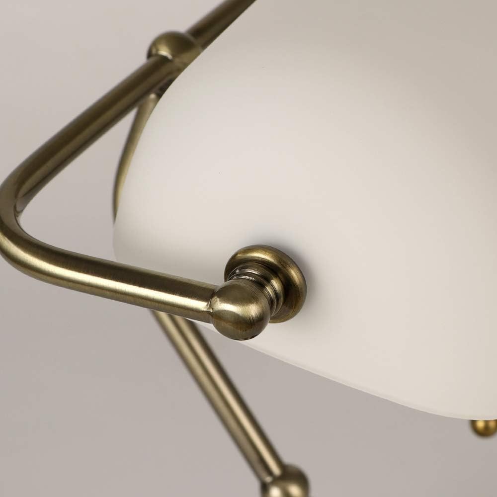 Newrays Glass Bankers Desk Lamp with Pull Chain Switch Plug in Fixture,Satin Brass Finish (White)