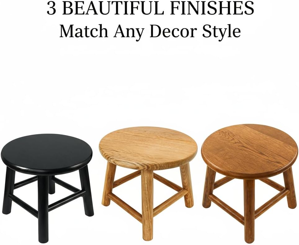 CONSDAN 9-Inch Round Step Stool for Adults & Kids, USA Grown Solid Oak Hardwood, Sturdy Small Foot Stool for Kitchen, Bedroom, Bathroom, Shoe Changing, Plant Stand, Fully Assembled (Natural)
