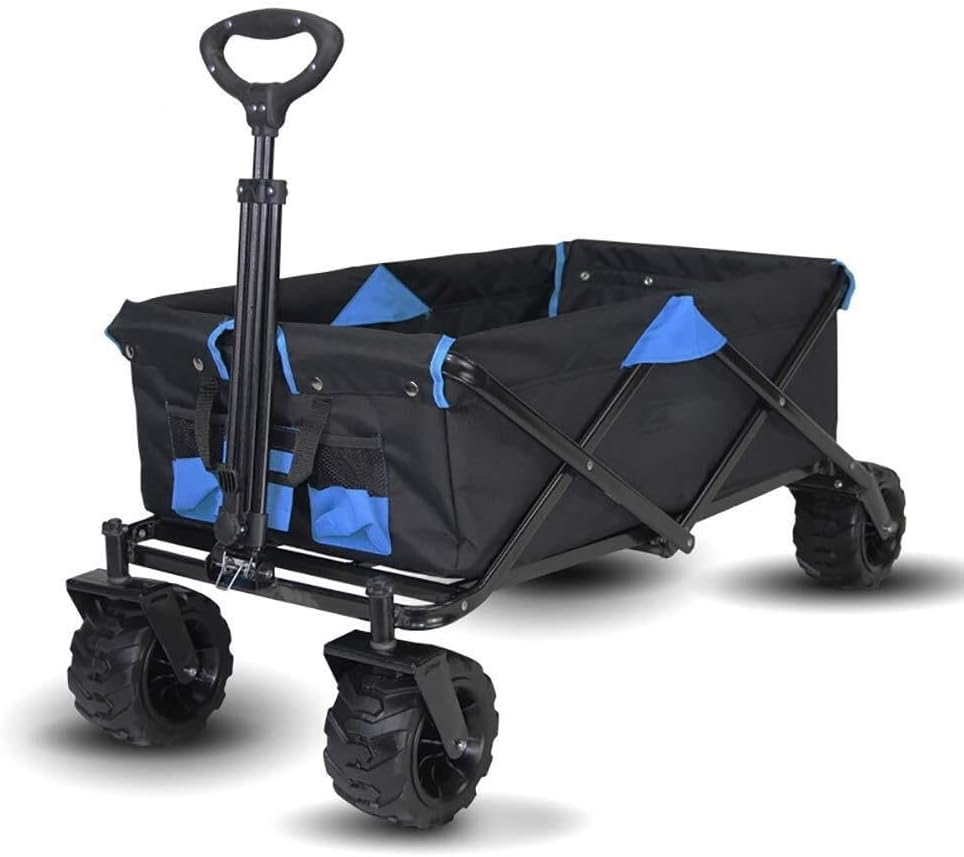 Foldable Wagon with All-Terrain PU Wheels, Telescopic Handle, Dual-Brake, Heavy Duty 80kg Capacity Garden Cart